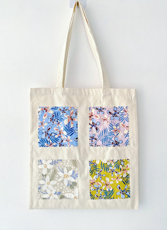 relaxed shoulder bag with handcrafted patchwork accents