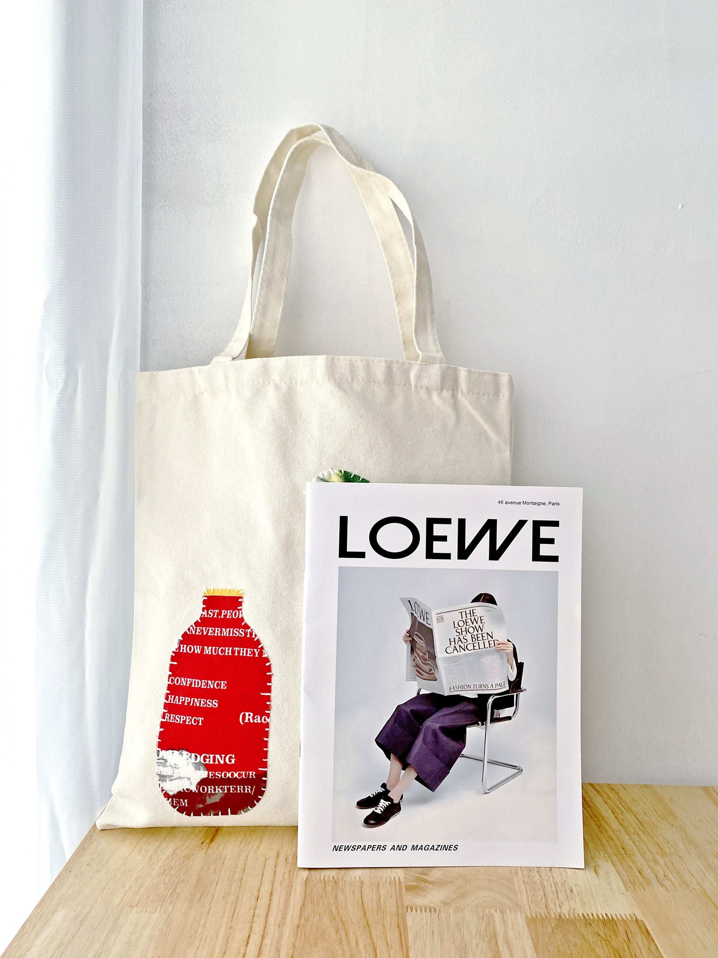 durable soft cotton canvas tote featuring a creative hand-sewn patchwork look
