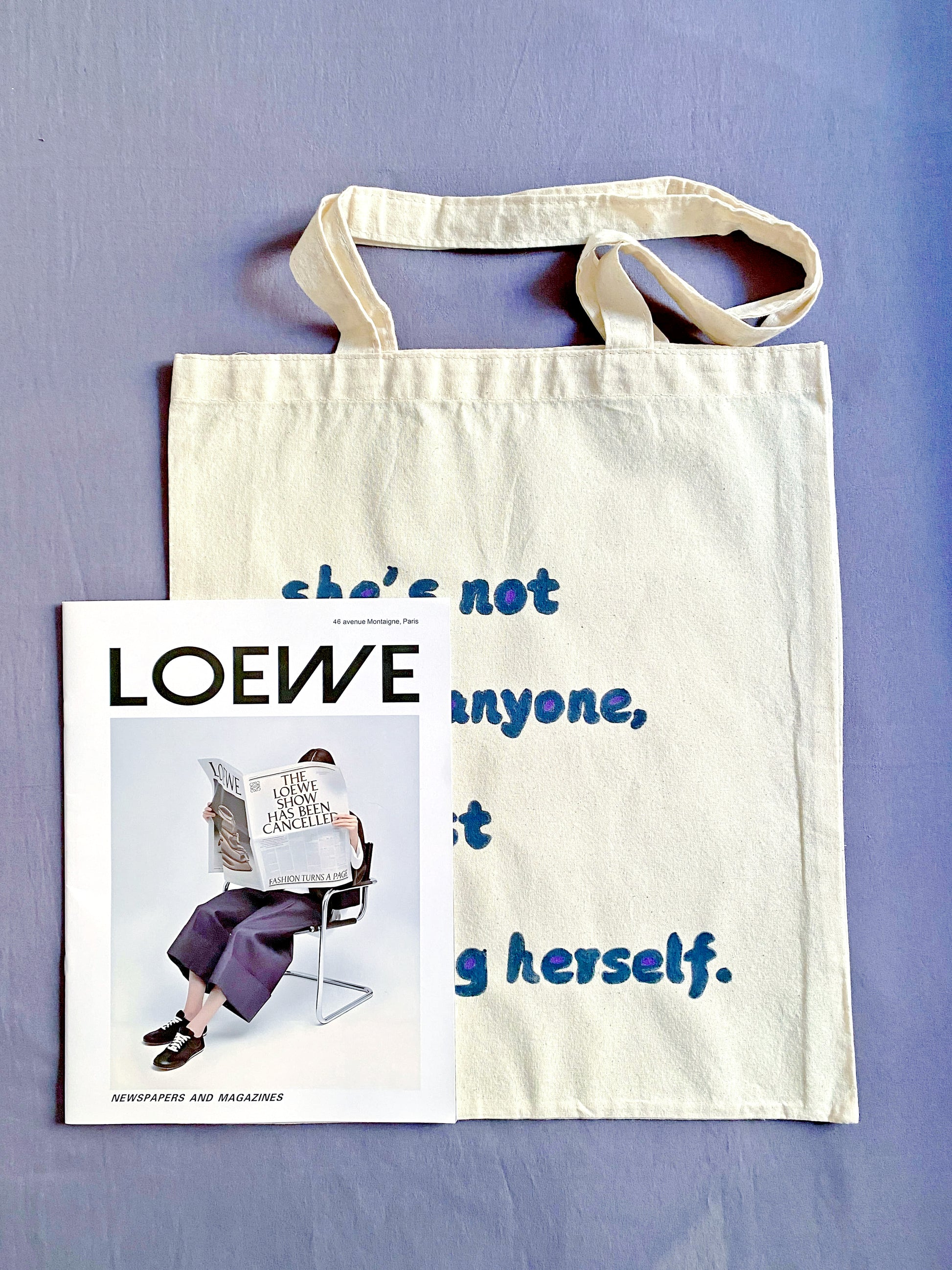 Eco-friendly cotton tote with an empowering hand-painted quote, ideal for those seeking motivation throughout the day.