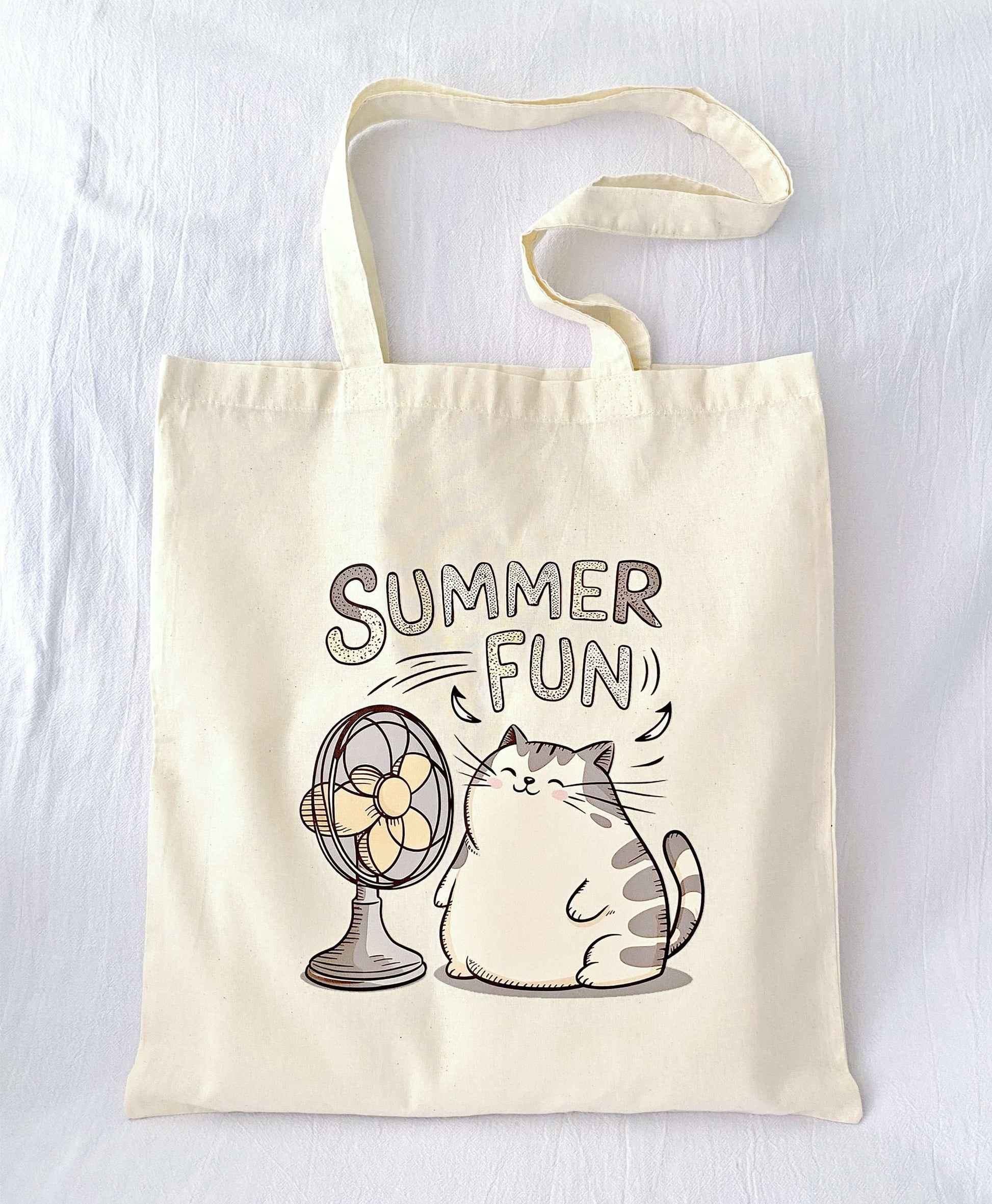 Spacious Hand-printed Cat Cotton Bag