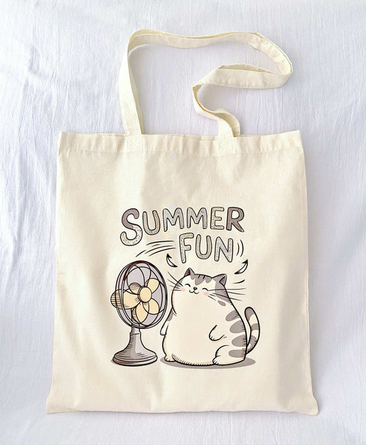 Spacious Hand-printed Cat Cotton Bag