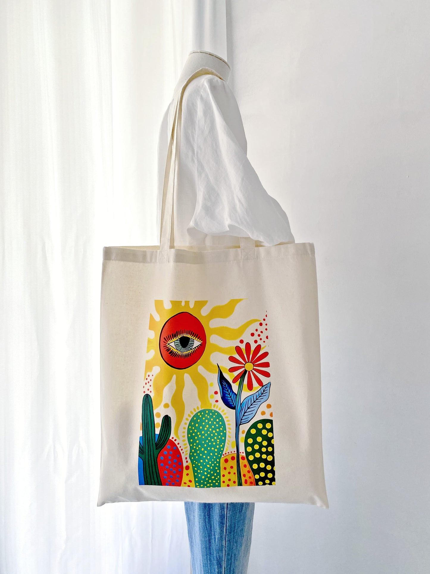 sun cactus bloom design eco cotton handbag