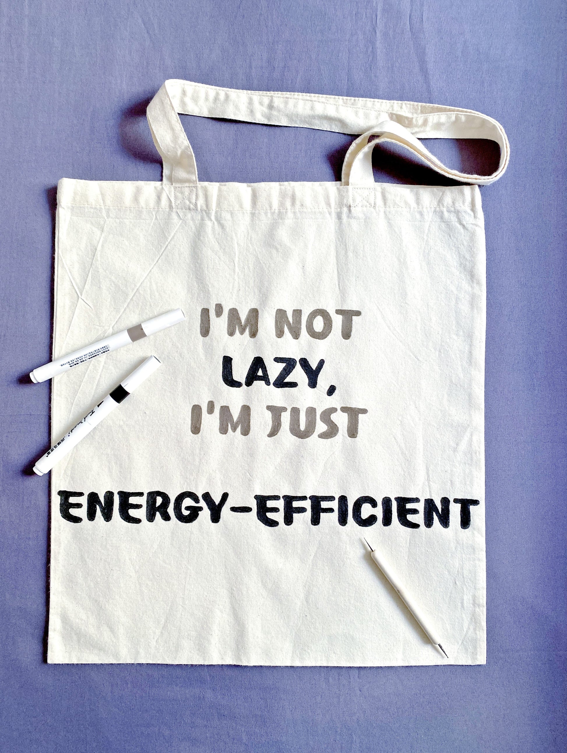 beige cotton tote with inspirational short phrases