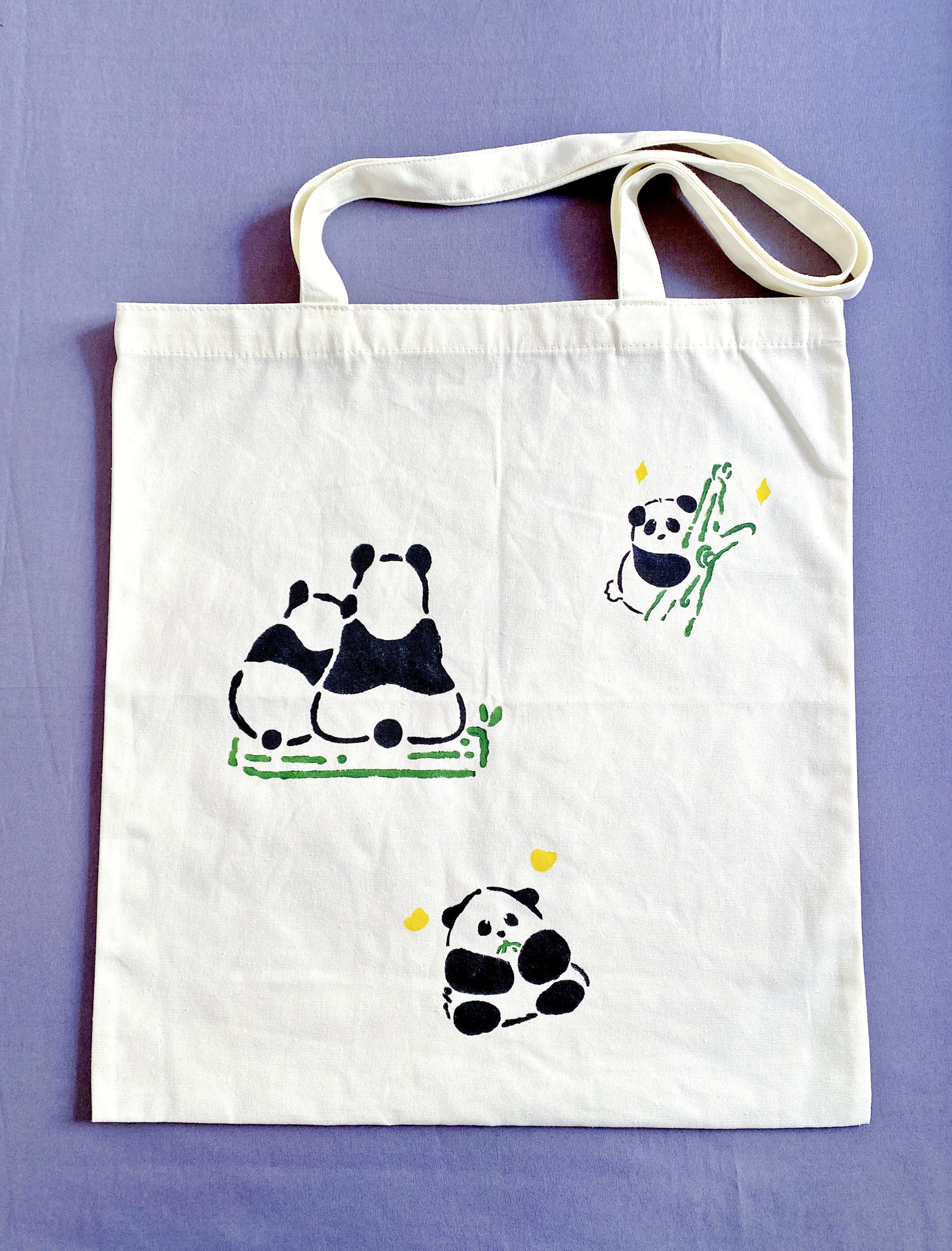 hand-printed panda tote for sustainable shopping