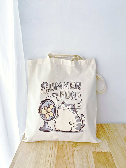 lightweight eco-friendly tote with cute handmade cat print pattern