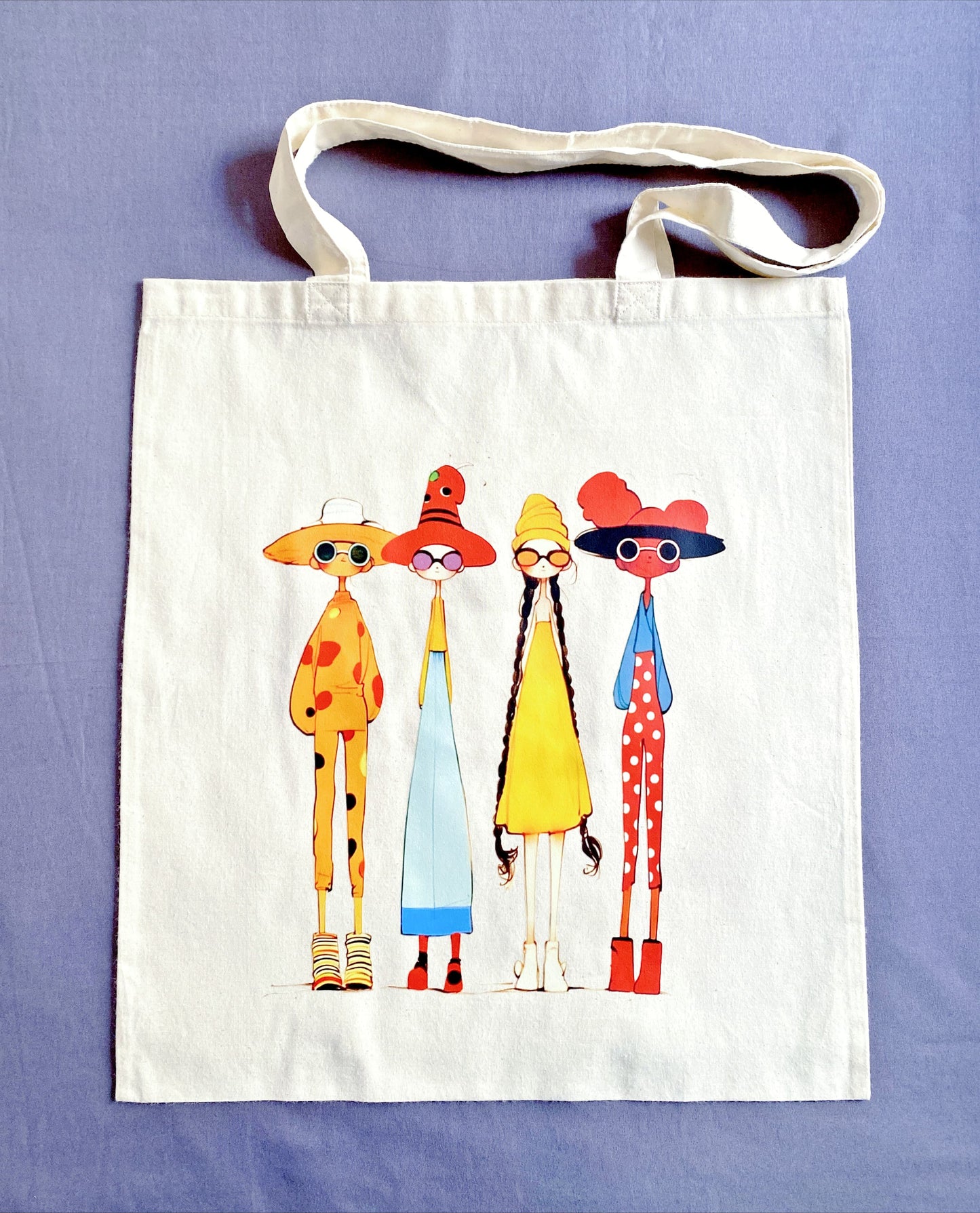 Natural cotton shoulder bag with inclusive art print, ideal for eco-conscious and artistic lifestyles.