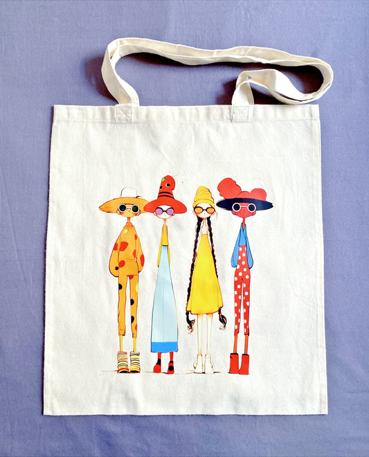 Natural cotton shoulder bag with inclusive art print, ideal for eco-conscious and artistic lifestyles.