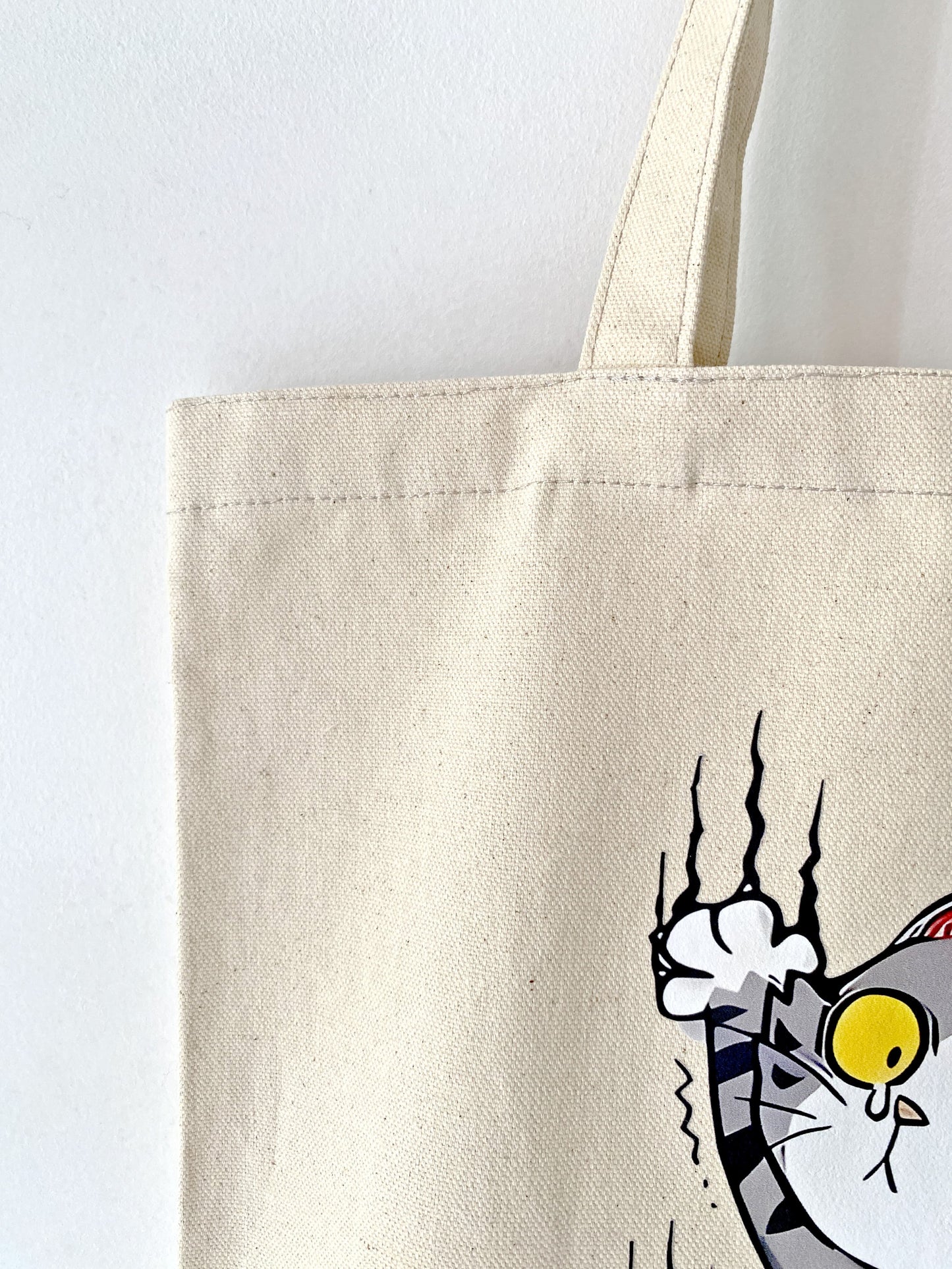 lightweight canvas tote with handmade cat art