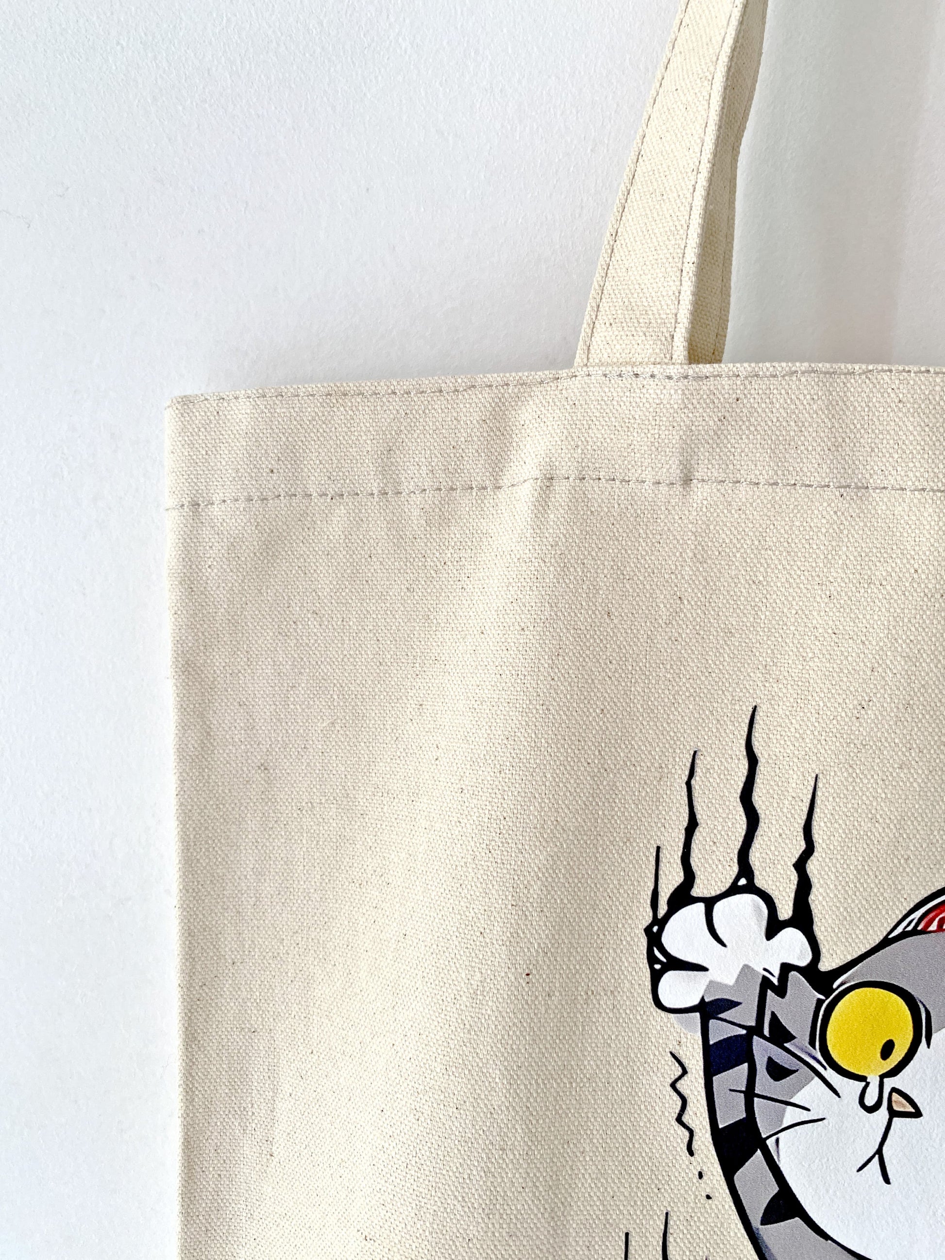 lightweight canvas tote with handmade cat art