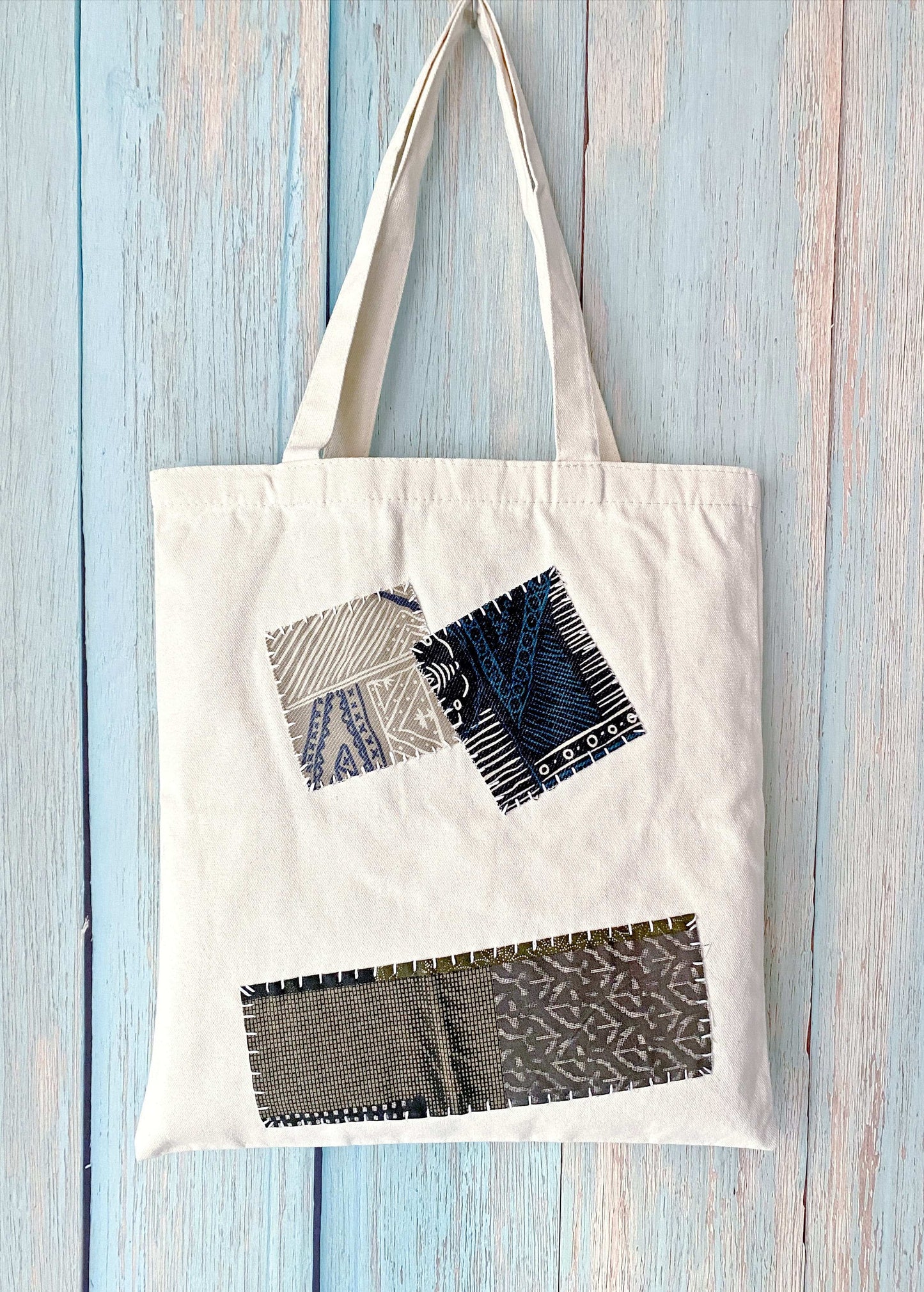 Handmade patchwork eco tote bag ideal for gifting on birthdays or Mother’s Day