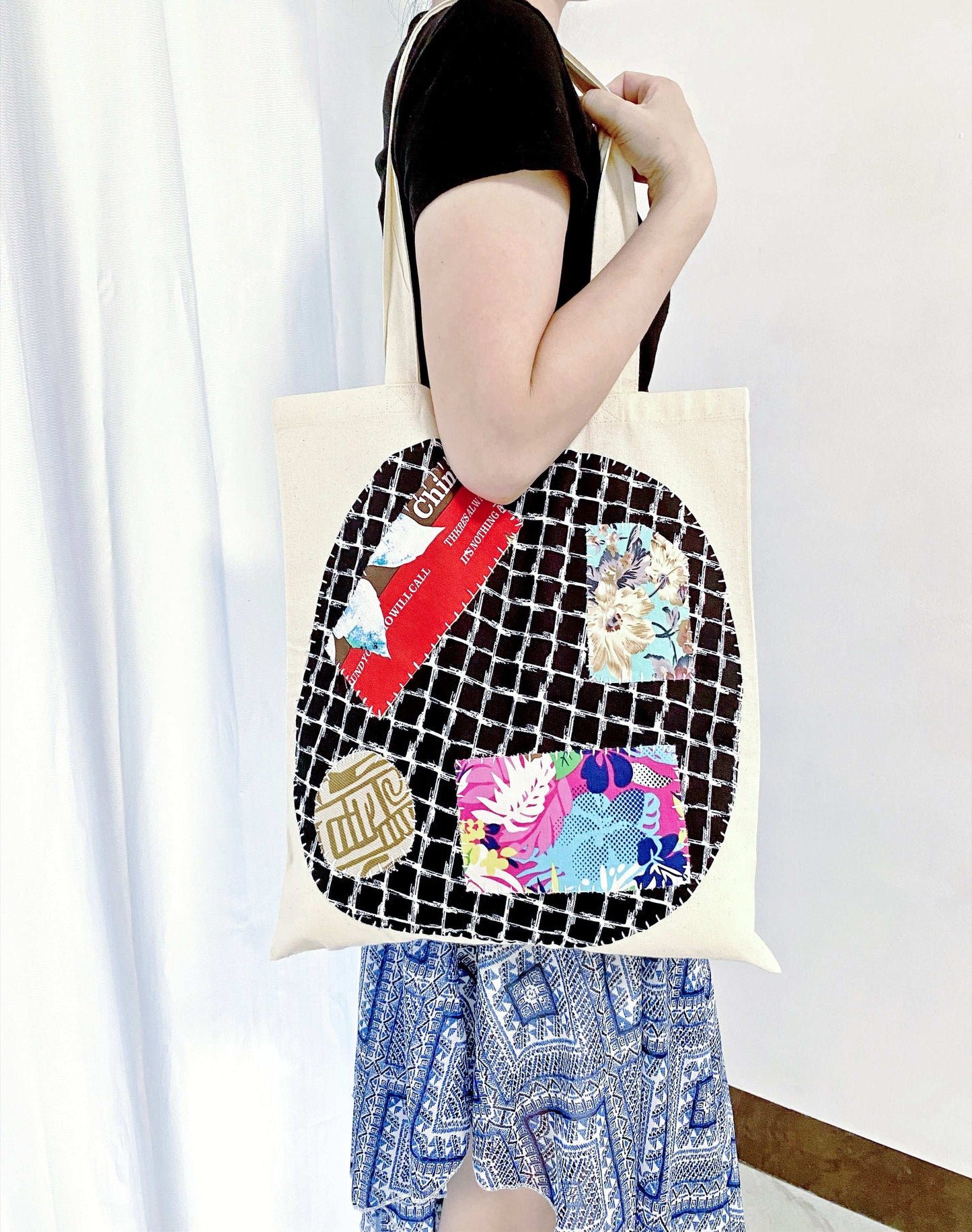 handmade aesthetic patchwork cotton bag for gifting