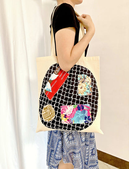 Boho minimalist bag with hand-sewn patchwork