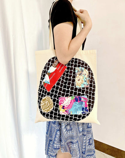 Boho minimalist bag with hand-sewn patchwork