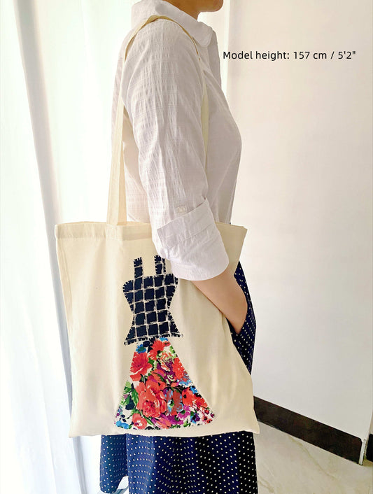 lightweight cotton tote with handmade patchwork