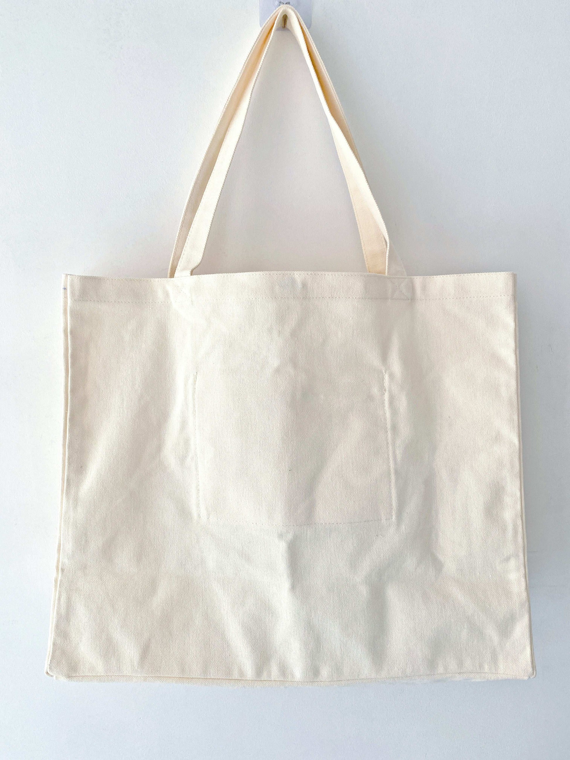 Hand-sewn patchwork canvas tote bag perfect for weekend coffee outings