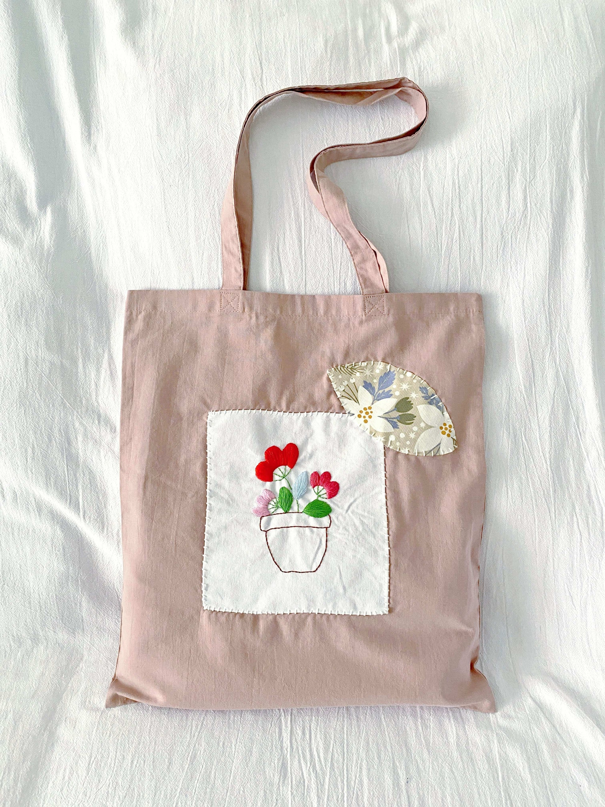 Floral embroidery tote bag ideal for holiday gift giving