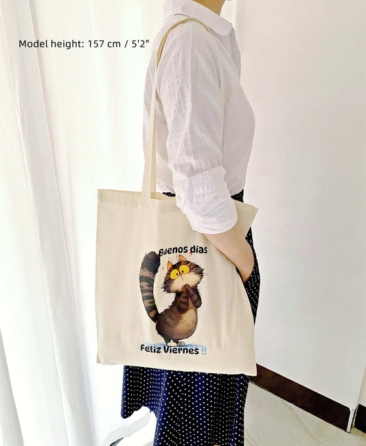 hand-printed cat design shoulder bag