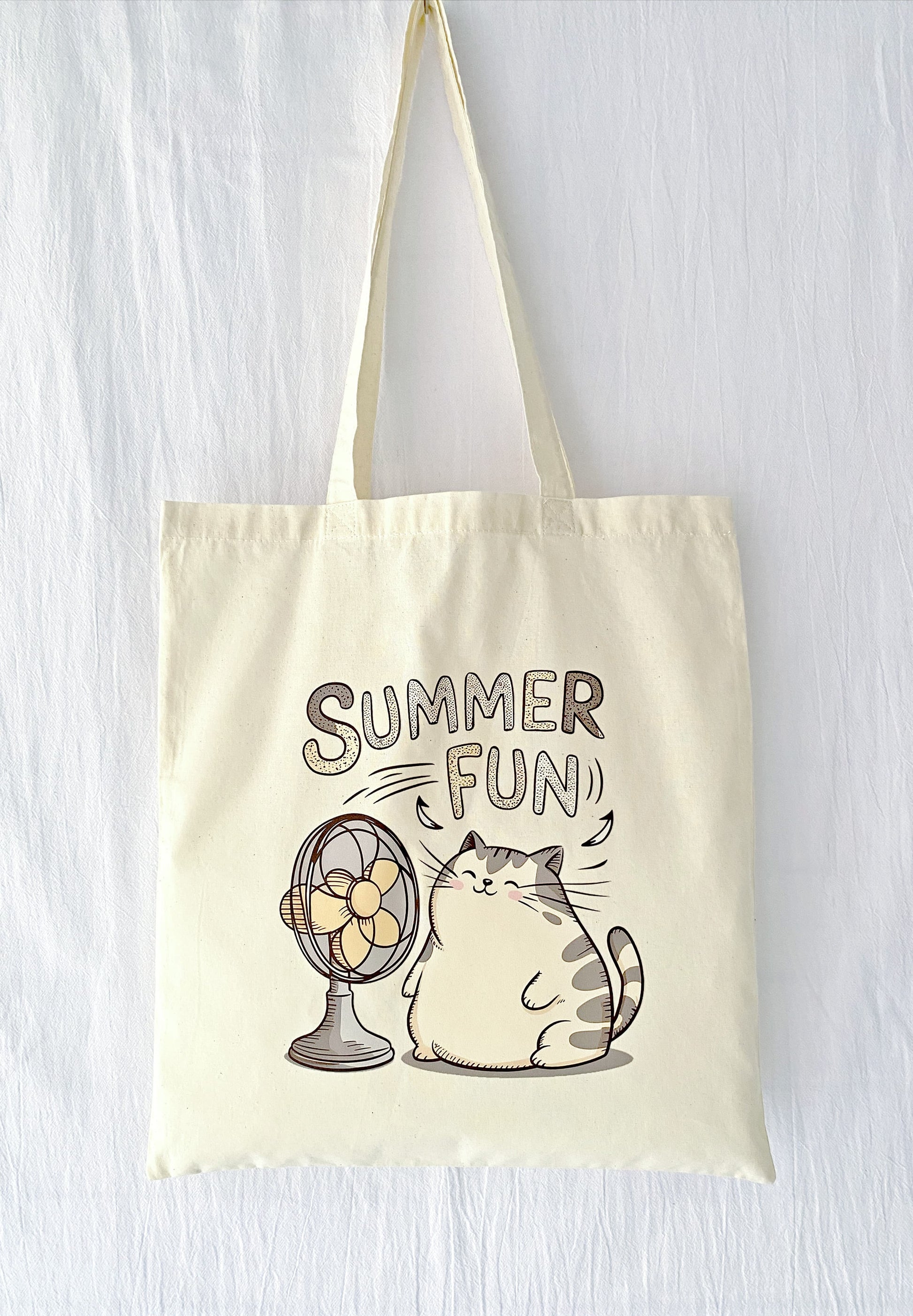 stylish minimalistic tote bag with hand-printed cat motif