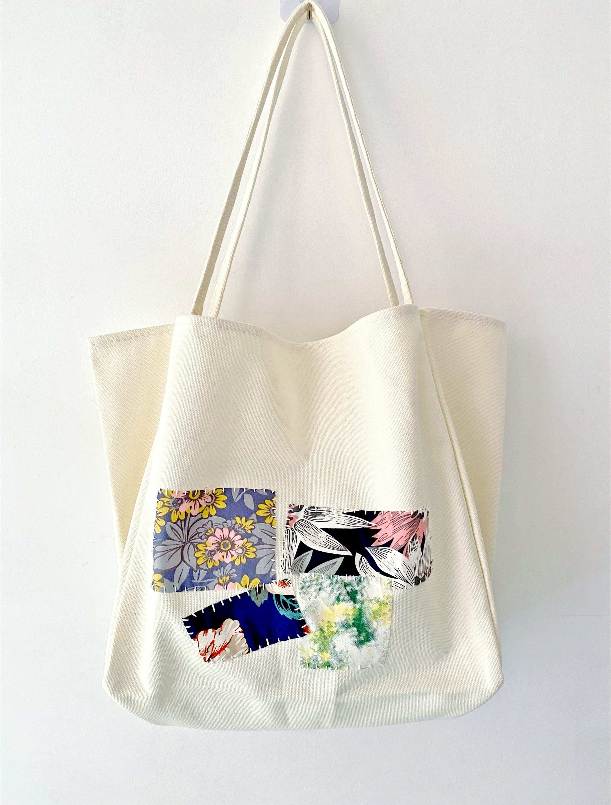 Sustainable women's tote shoulder bag with hand-sewn patchwork, ideal for those embracing unique designs and natural elegance.