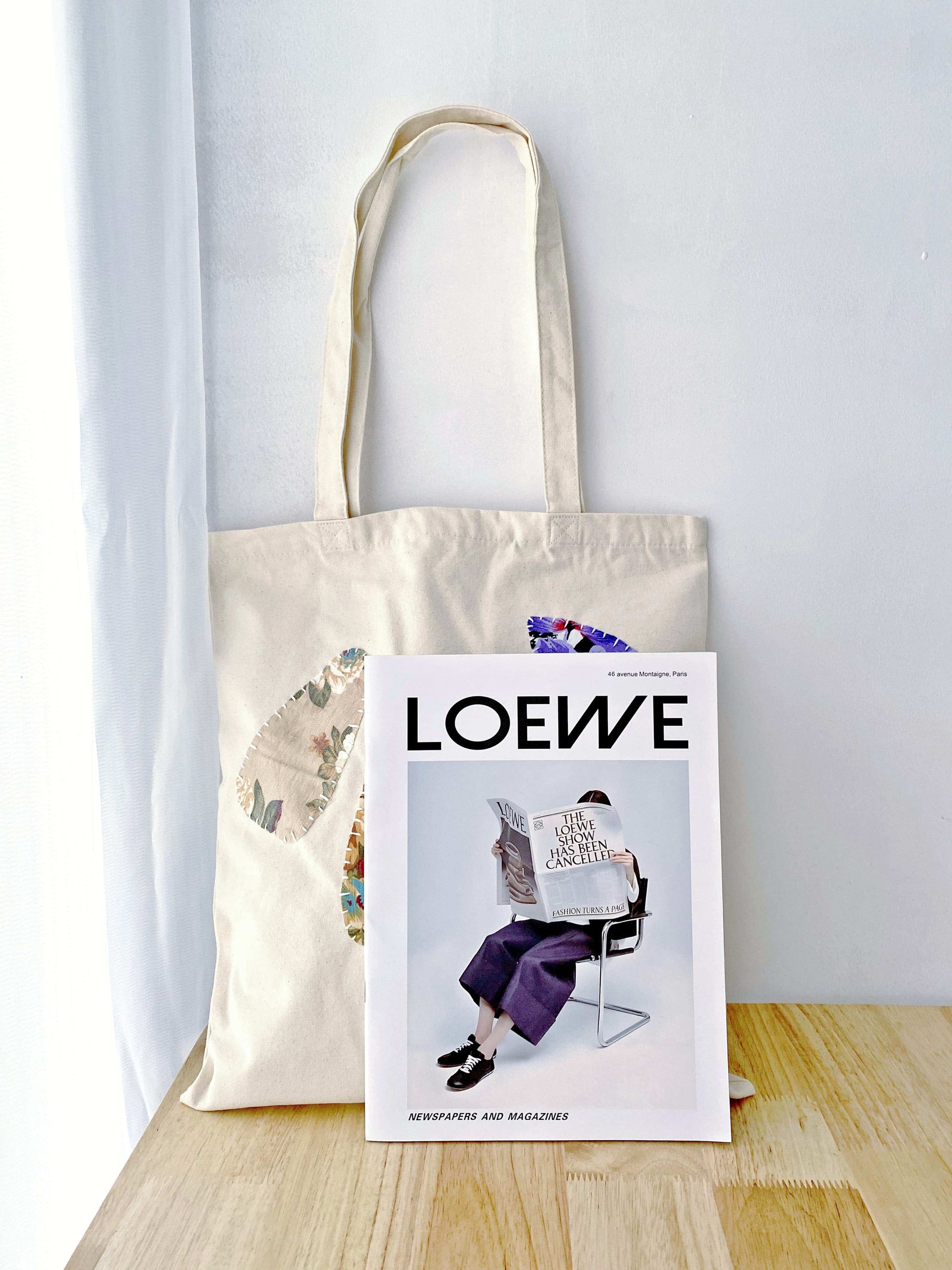 handmade-style cotton canvas tote inspired by vintage patchwork