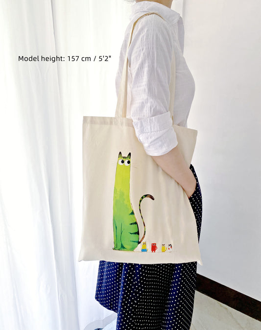 large capacity cotton shoulder bag with cat design