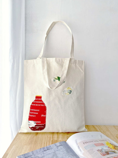 women’s eco-style canvas shoulder bag with handcrafted stitched patterns