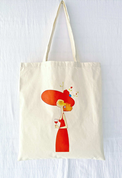 eco friendly cotton tote with woman portrait print