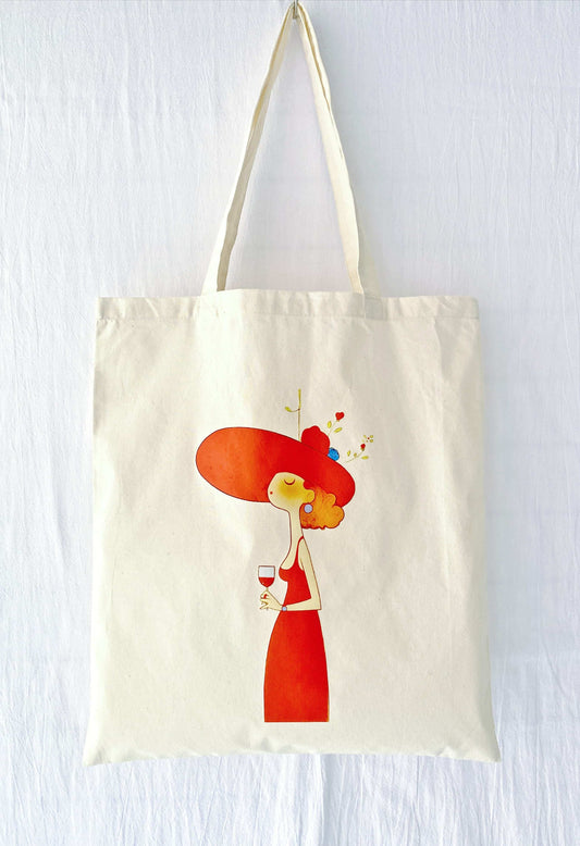 eco friendly cotton tote with woman portrait print